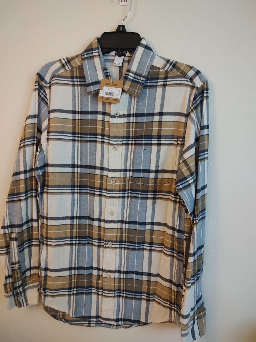 Eddie Bauer Men's Plaid Button-Down Shirt in Blue, Tan & White